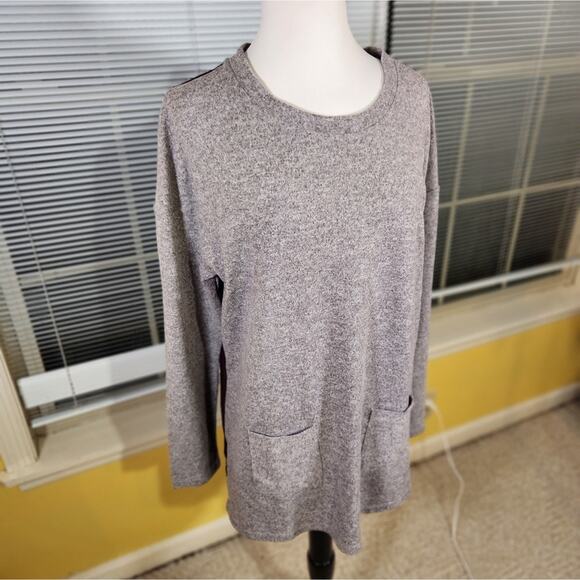 Ann‎ Taylor Loft $90 Large Light Brown Heather Sweater Front Blouse Back Top - Picture 2 of 9